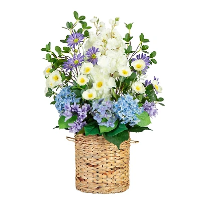 2.5ft. Artificial Mixed Flower & Hydrangea Arrangement in Hyacinth Weave Basket