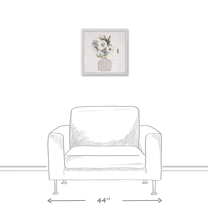 Sketchy Muted Florals White Framed Canvas