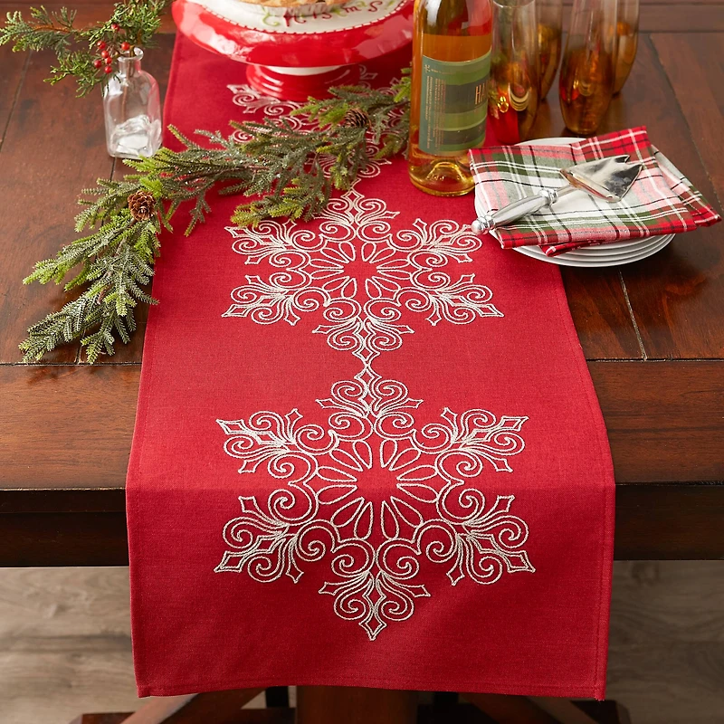 DII® 70" Sparkle Snowflakes Embroidered Table Runner