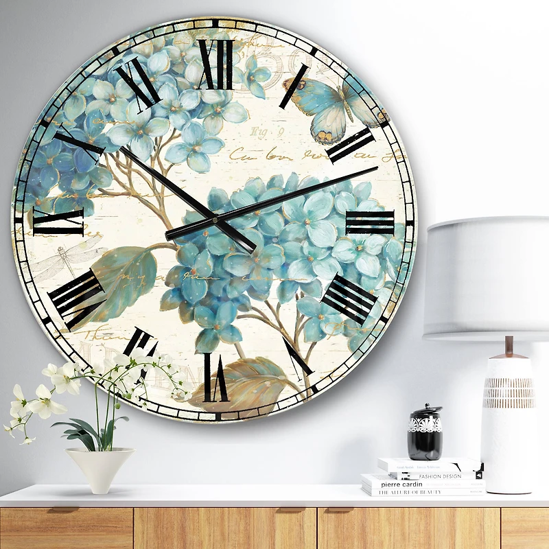 Designart 'Butterfly Blue Garden I Traditional Wall Clock