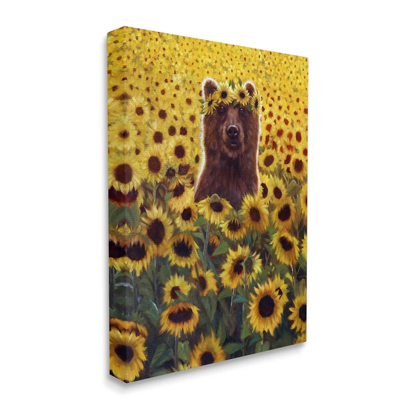 Stupell Industries Happy Bear Sunflower Field Canvas Wall Art