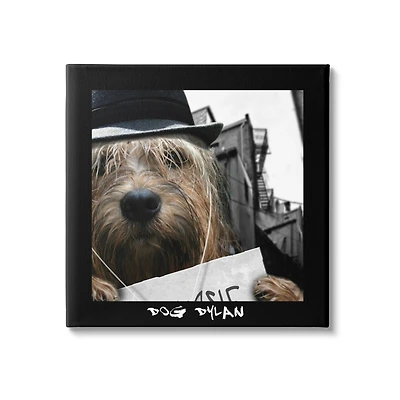 Stupell Industries Dog Dylan Funny Musician Wearing Hat Cityscape Canvas Wall Art