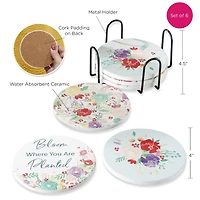 Kate Aspen® Garden Blooms Ceramic Coasters with Holder, 6ct.