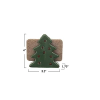 Hello Honey® 4" Green & Brown Stoneware Christmas Tree Shaped Sponge Holders with Sponge & Reactive Glaze, 2ct.