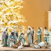 Glitzhome® 12 Piece Deluxe Blue Nativity Figurine Set