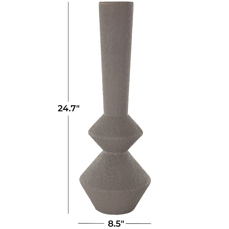 24.75" Dark Gray Metal Art Deco Fluted Decorative Vase