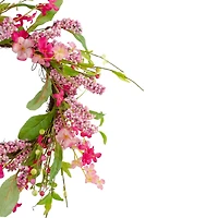 18" Pink Geranium & Berry Artificial Spring Floral Wreath