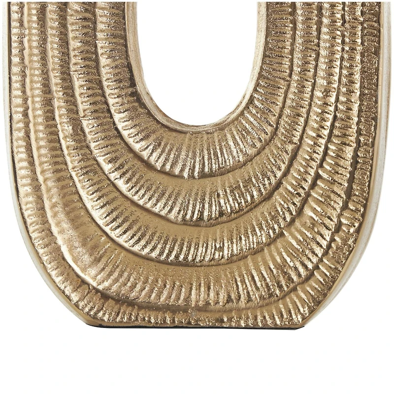 16" Gold Aluminum Metal Geometric Circular Vase with Linear Etchings