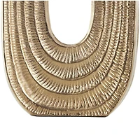 16" Gold Aluminum Metal Geometric Circular Vase with Linear Etchings