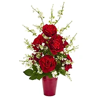 28" Rose and Cherry Blossom Artificial Arrangement
