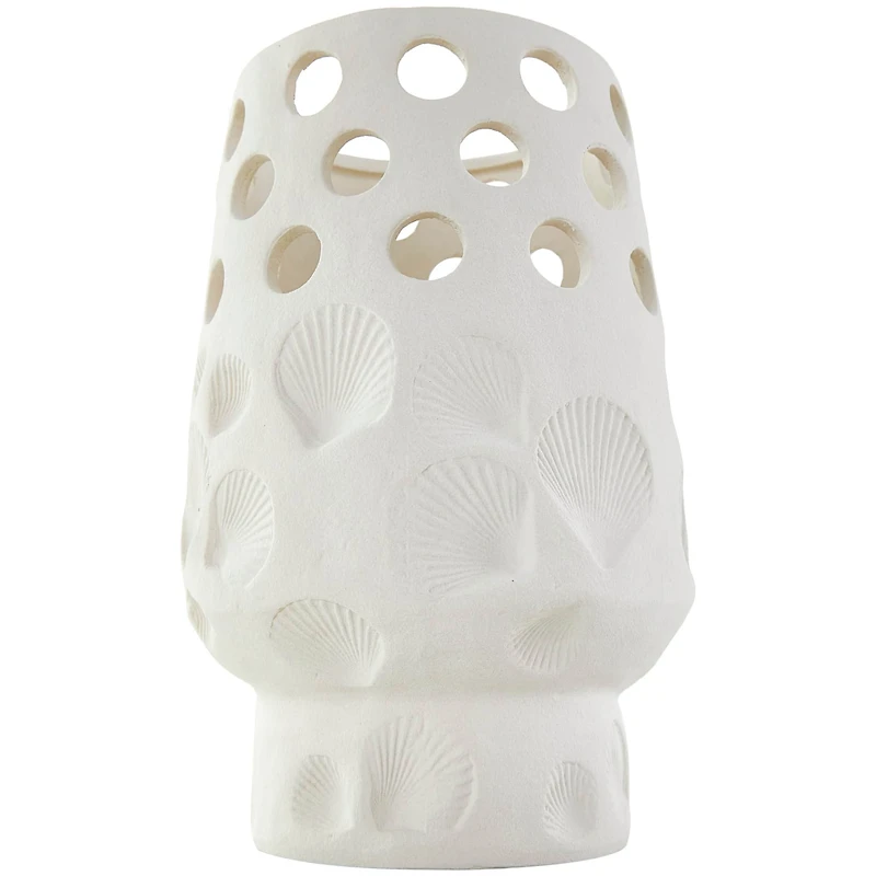 10" White Ceramic Shell Vase with Circular Cutouts