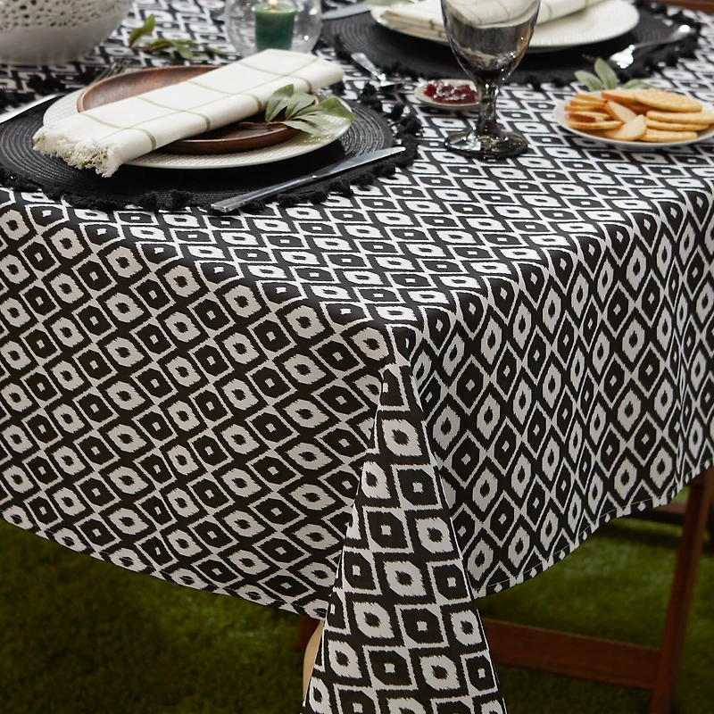 Black Ikat Outdoor Tablecloth With Zipper 60" x 84"