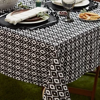 Black Ikat Outdoor Tablecloth With Zipper 60" x 84"