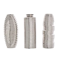 Silver Ceramic Dimensional Ribbed Vase Set