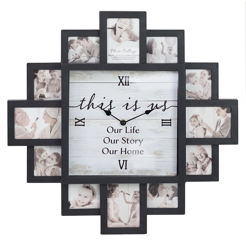 Black Farmhouse Shabby-Chic "This Is Us" Picture Frame Wall Collage Clock