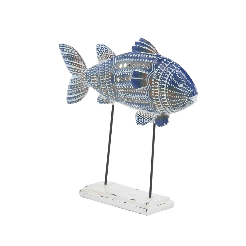 Blue Metal Coastal Fish Sculpture Set