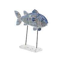 Blue Metal Coastal Fish Sculpture Set