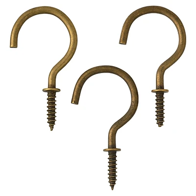 1.25" Antique Brass Cup Hooks, 3ct. by Studio Décor®