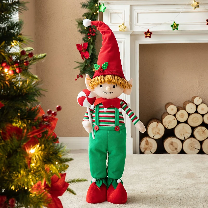 Glitzhome® 39" Telescopic Christmas Elf Boy Standing Décor
