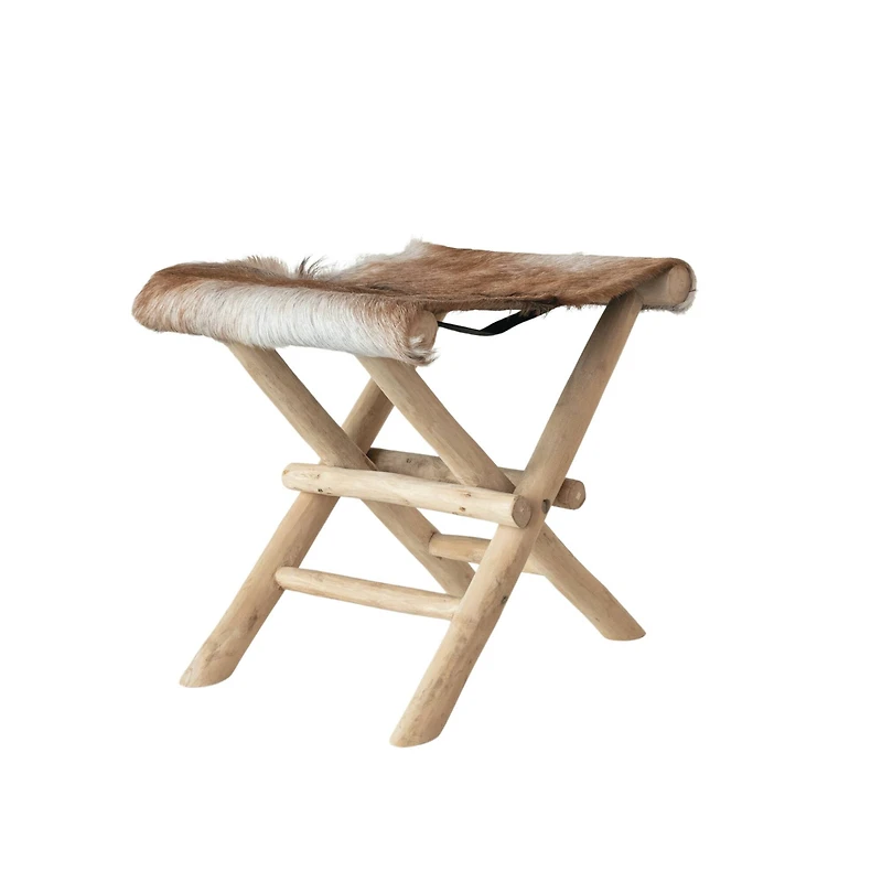 Hello Honey® Natural Teakwood and Goat Fur Folding Stool