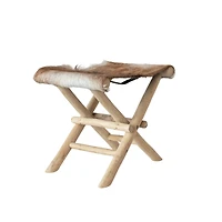 Hello Honey® Natural Teakwood and Goat Fur Folding Stool