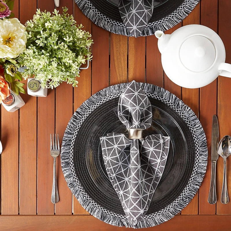 DII® 15" Round Black Fringed Placemat Set, 6ct.