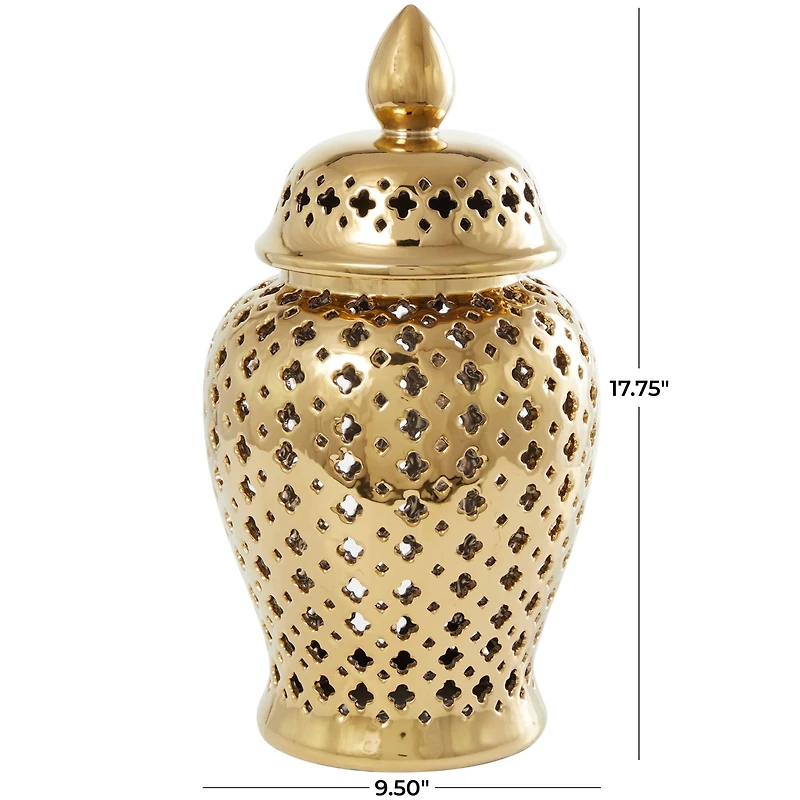 17.75" Golden Open Style Ceramic Decorative Urn