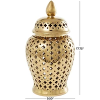 17.75" Golden Open Style Ceramic Decorative Urn