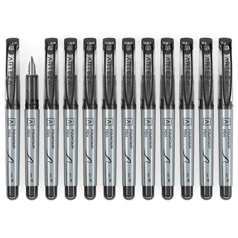 Arteza® Black Medium Nib Disposable Fountain Pens, 12ct.