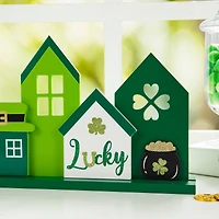 Glitzhome® 16" St. Patrick's Wooden Lucky House Table Décor