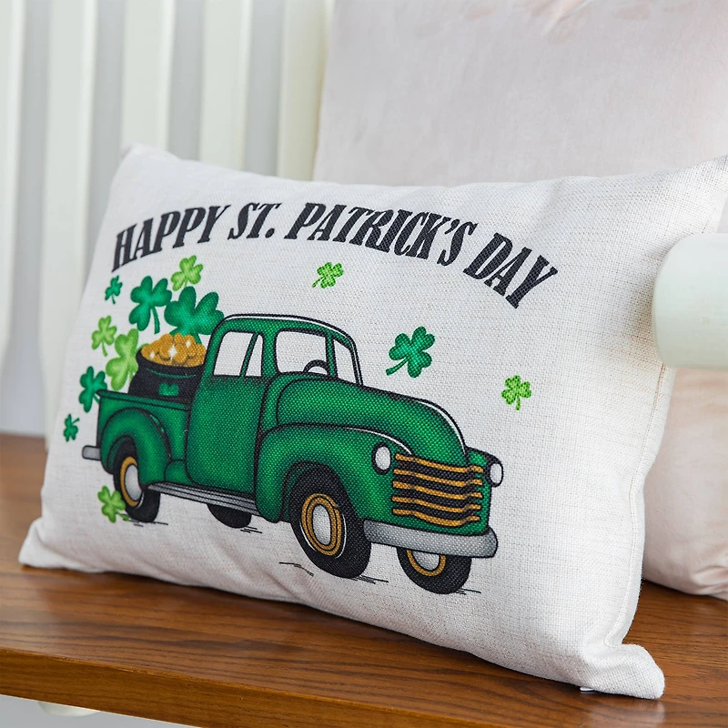 Glitzhome® 18" Faux Burlap Happy St. Patrick's Day Truck Pillow