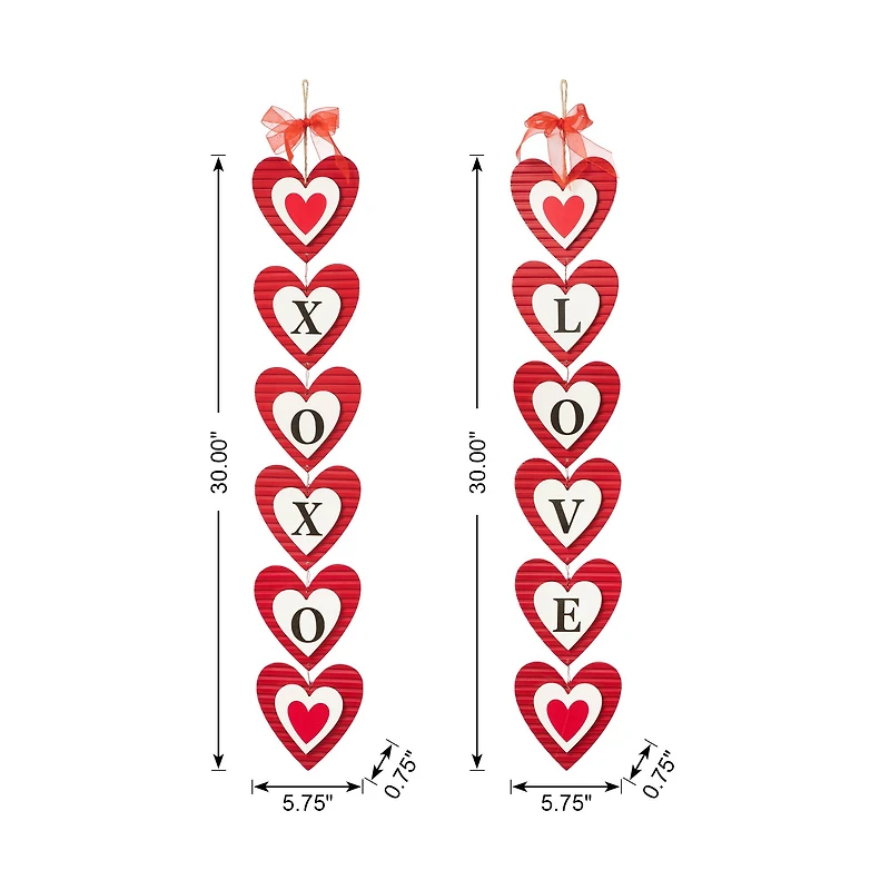 Glitzhome® 30" Set of 2 Valentine's Wooden Heart Door Hanger