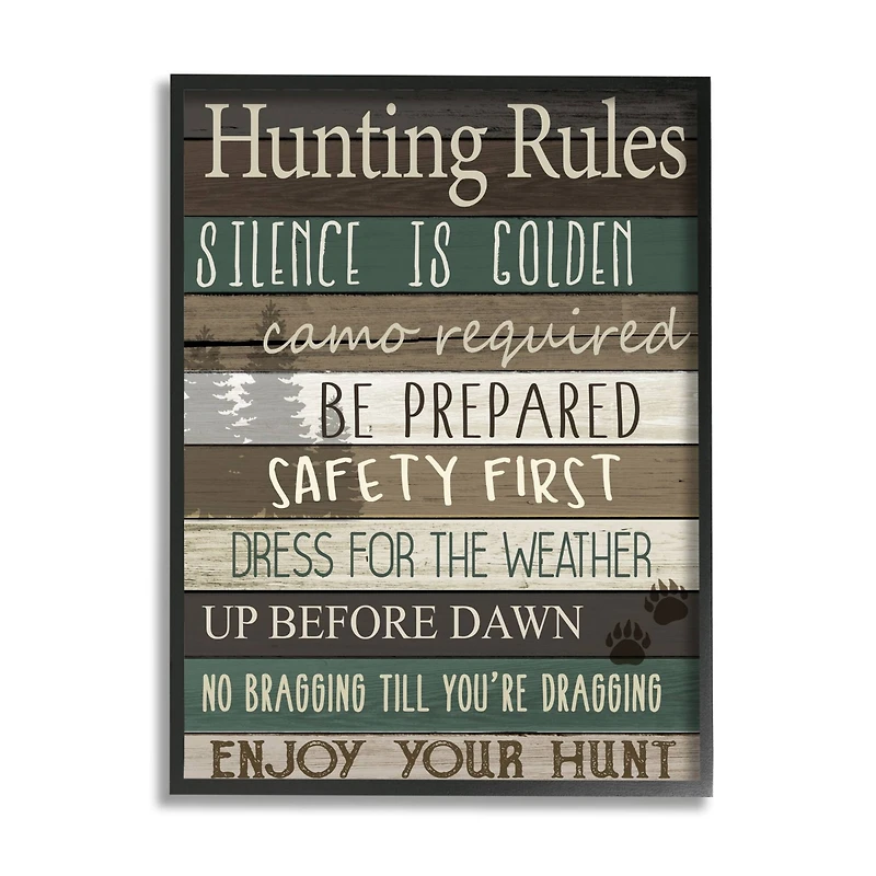 Stupell Industries Cabin Hunting Rules Rustic Charm Brown Green Framed Wall Art