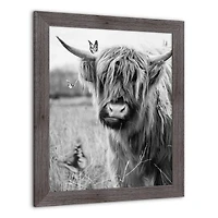 Black and White Highland Cow 20" x 24" Western Gray Framed Print