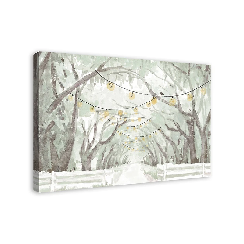 String Lights Tree Path Canvas Wall Art