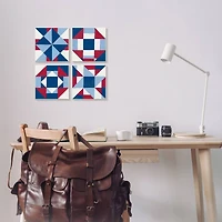 Stupell Industries Geometric Patchwork Quilt Pattern Red White Blue Black Framed Wall Art