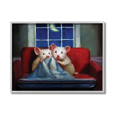 Stupell Industries House Mice Snuggling Under Blanket Watching TV in Gray Frame Wall Art