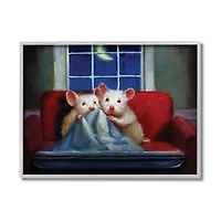 Stupell Industries House Mice Snuggling Under Blanket Watching TV in Gray Frame Wall Art