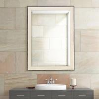 Head West Textured Gray Mat Framed Beveled Glass Accent Mirror