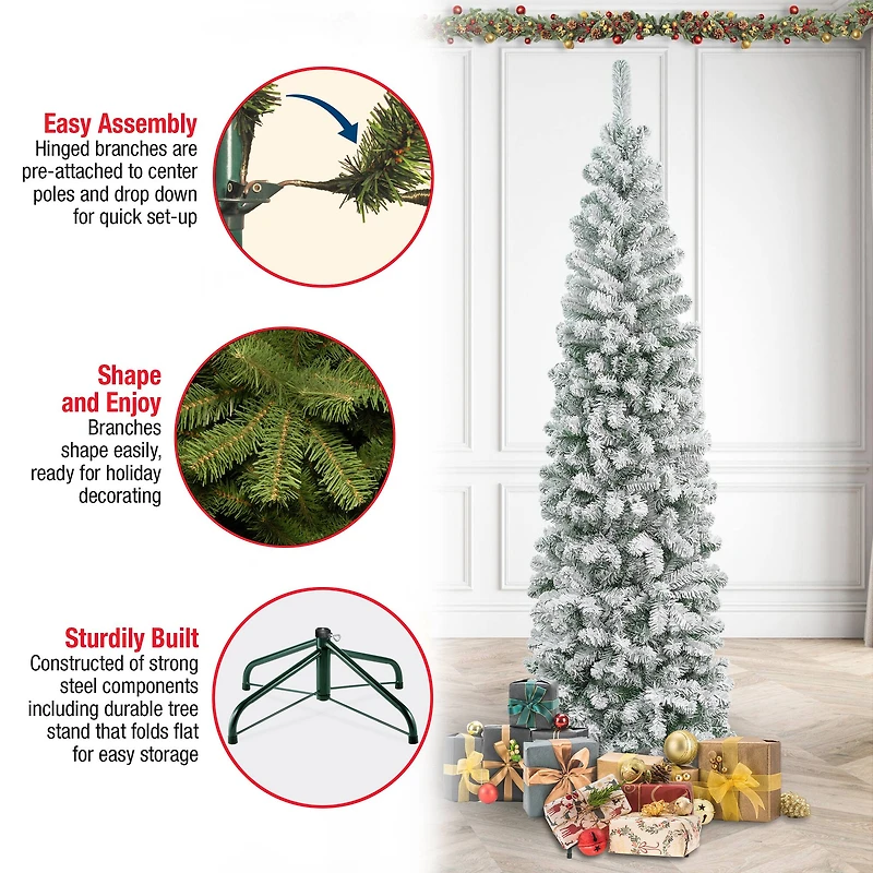 7.5ft. Unlit Acacia Pencil Slim Flocked Artificial Christmas Tree