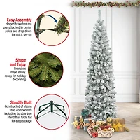7.5ft. Unlit Acacia Pencil Slim Flocked Artificial Christmas Tree