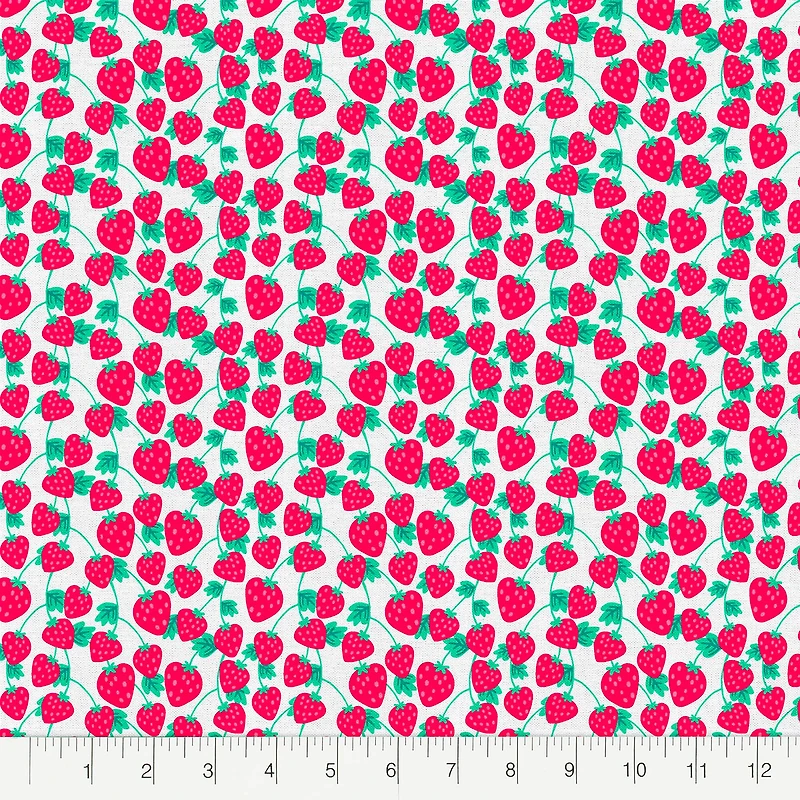 Fabric Editions White Spring Garden Berry Cotton Fabric