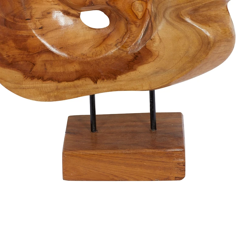 19" Brown Teak Wood Contemporary Sculpture