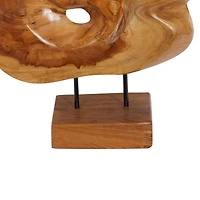 19" Brown Teak Wood Contemporary Sculpture