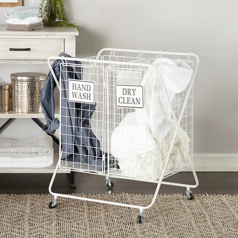 White Metal Farmhouse Storage Basket, 32" x 25" x 22"