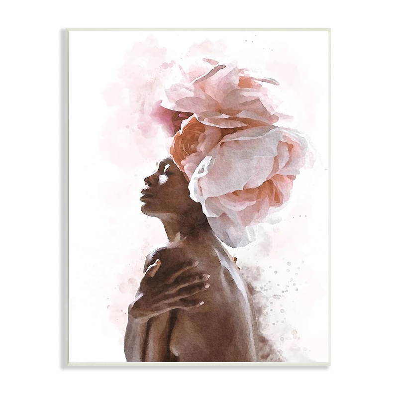 Stupell Industries African American Woman Pink Floral Crown Abstract Portrait Wall Plaque