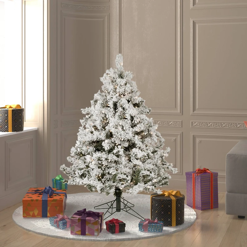 4.5ft. Pre-Lit Flocked Alaskan Pine Artificial Christmas Tree, Clear Lights