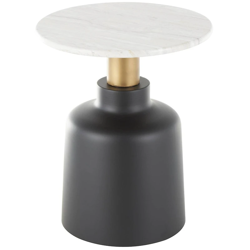 21.5" Black Metal Pedestal Accent Table with Faux White Marble Top