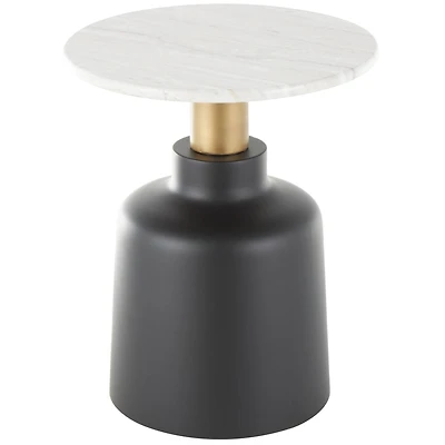 21.5" Black Metal Pedestal Accent Table with Faux White Marble Top