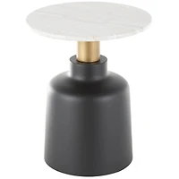 21.5" Black Metal Pedestal Accent Table with Faux White Marble Top